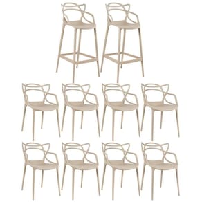8 Cadeiras + 2 Banquetas Altas Masters Allegra Nude