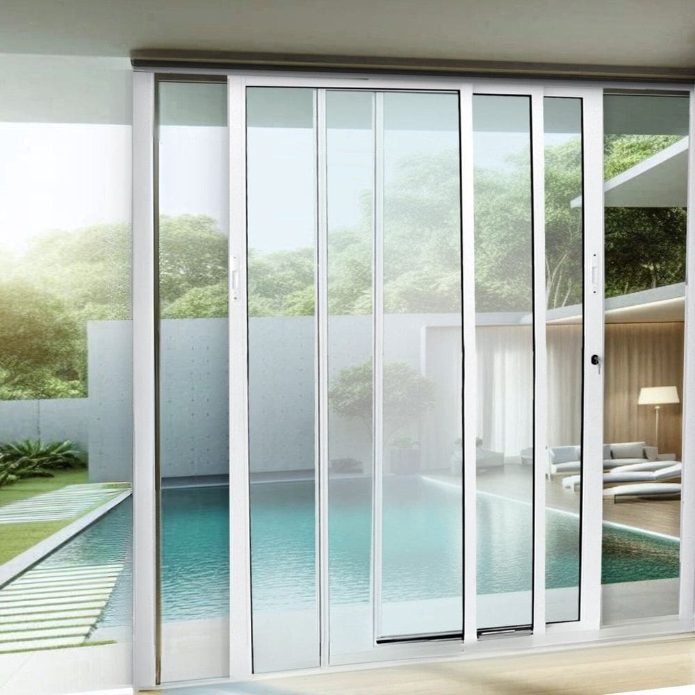 Porta de Correr de Aluminio 210x200cm 2 Folhas Moveis e 1 Folha Fixa Branco