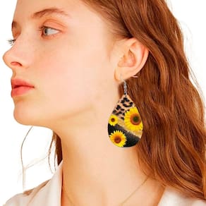 Brinco Feminino Gota Flor Pendente Couro Estilo