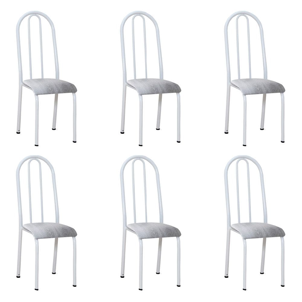 Kit 6 Cadeiras de Cozinha Flórida Estampado Prata Pés de Ferro Branco - Pallazio