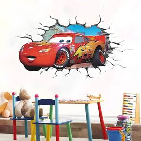 Adesivo De Parede Buraco Falso Carros Relâmpago Mcqueen