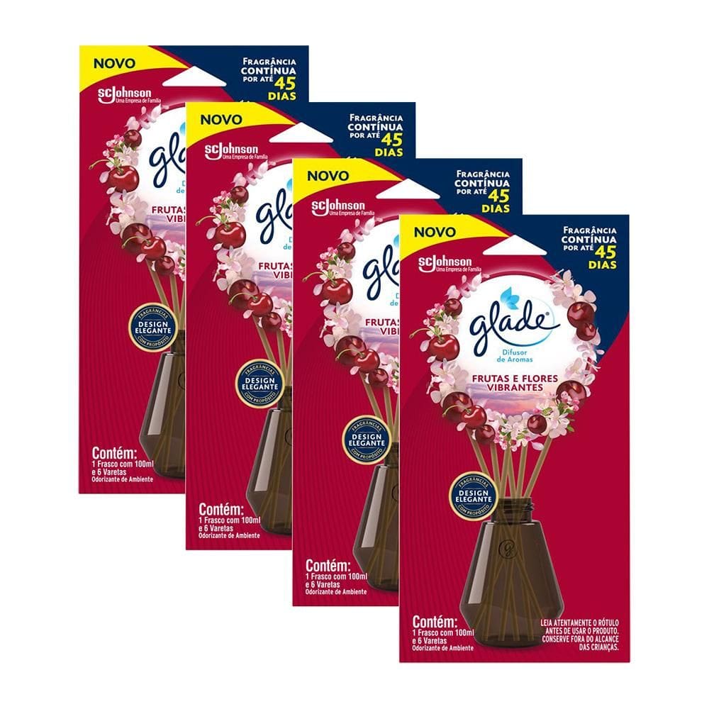 Kit 4 Difusor de Aromas Glade Frutas e Flores Vibrantes 100ml cada
