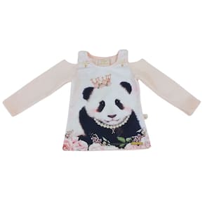 Blusa manga longa infantil fem com brilho Kikixodó Panda