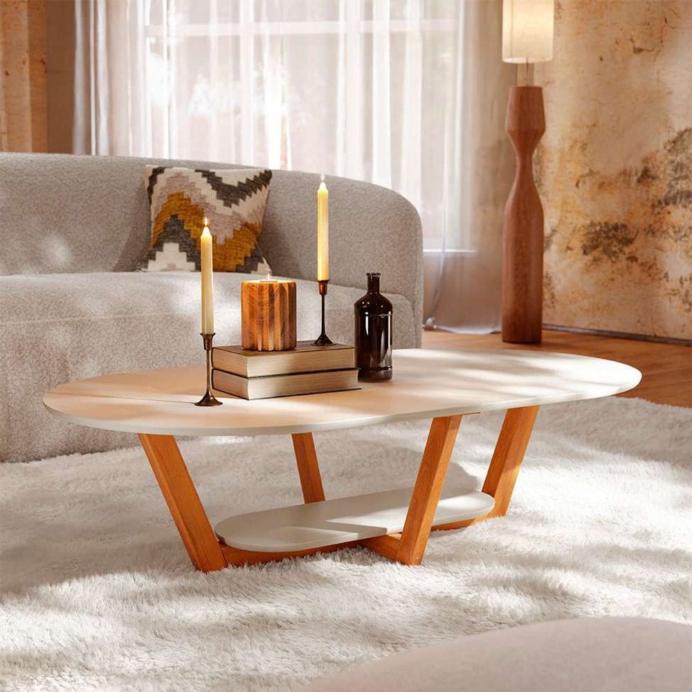 mesa de centro oval elegance off white e nature