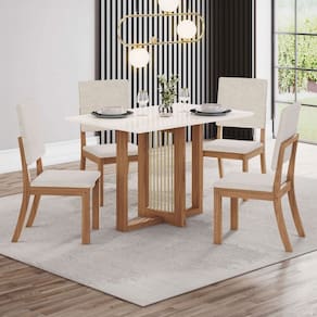 Mesa de Jantar 4 Lugares Natalí Milla Nature/Off White/Linho - Henn