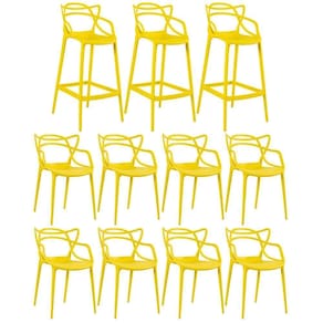 8 Cadeiras + 3 Banquetas Altas Masters Allegra Amarelo