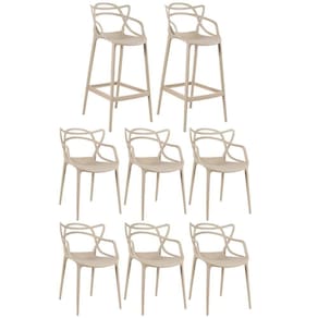 6 Cadeiras + 2 Banquetas Altas Masters Allegra Nude