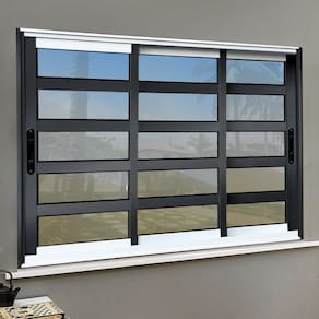 Janela Elite com Travessas 3 Folhas Moveis Sequenciais 100 X 200 Vidro Reflex Mix Preto