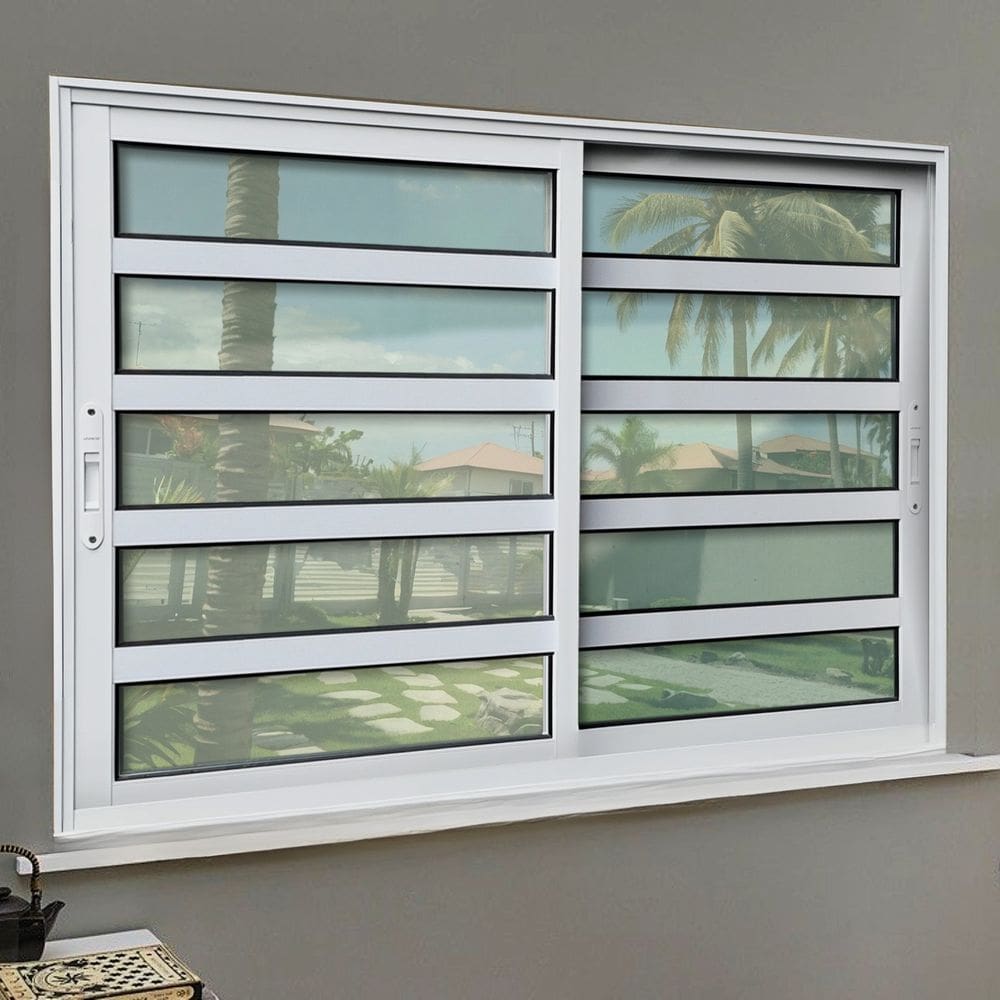 Janela Elite com Travessas 2 Folhas Moveis 120 X 120 Vidro Liso Branco