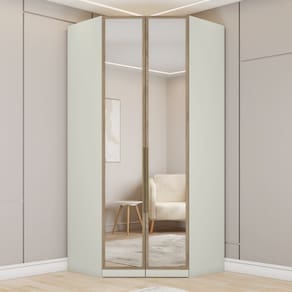Guarrda-Roupa Solteiro Modulado Seletto 2 Portas com Espelho Areia/Jequitibá - Henn