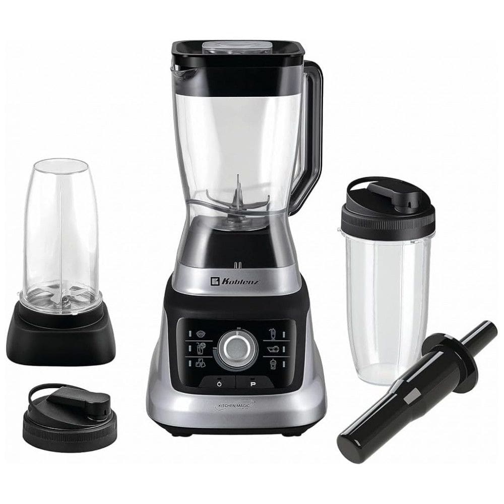Liquidificador Profissional 2L com Acessórios, Botão de Velocidade e 6 Funções, 1400W, Koblenz LKM9610, Preto e Prata