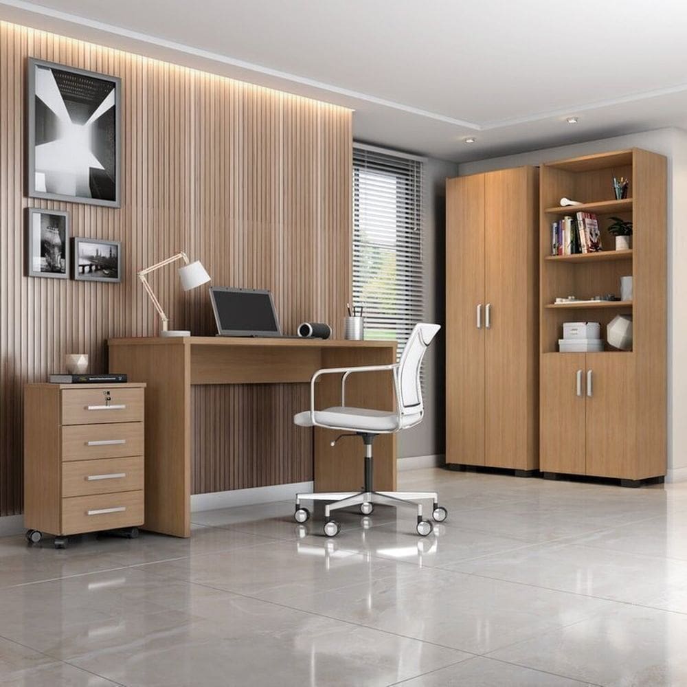 Conjunto Home Office 4 Peças com Escrivaninha Gávea, Gaveteiro e 2 Armários Espresso Móveis Freijó