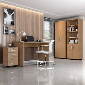 Conjunto Home Office 4 Peças com Escrivaninha Gávea, Gaveteiro e 2 Armários Espresso Móveis Freijó