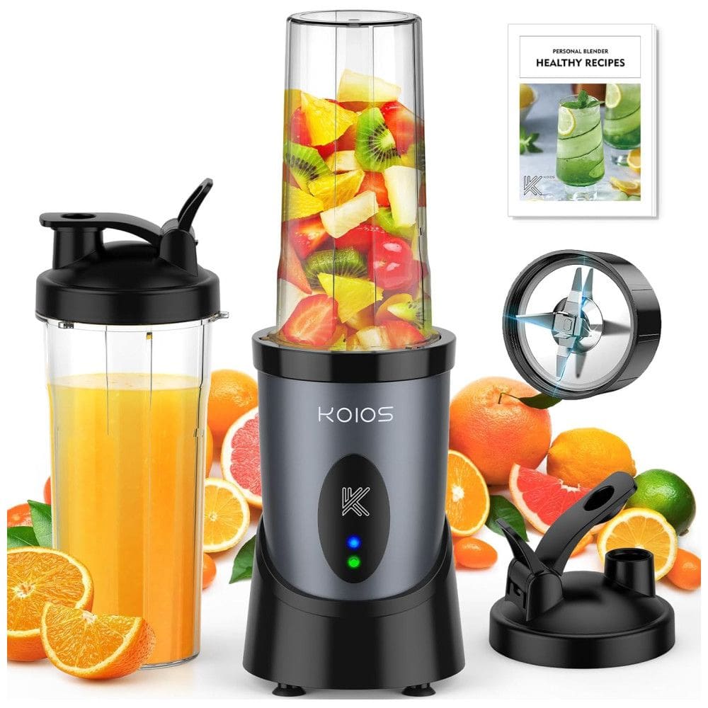 Liquidificador para Vitaminas com 2 Copos de 650mL e Tampas para Viagem, 110V 900W, KOIOS, Preto