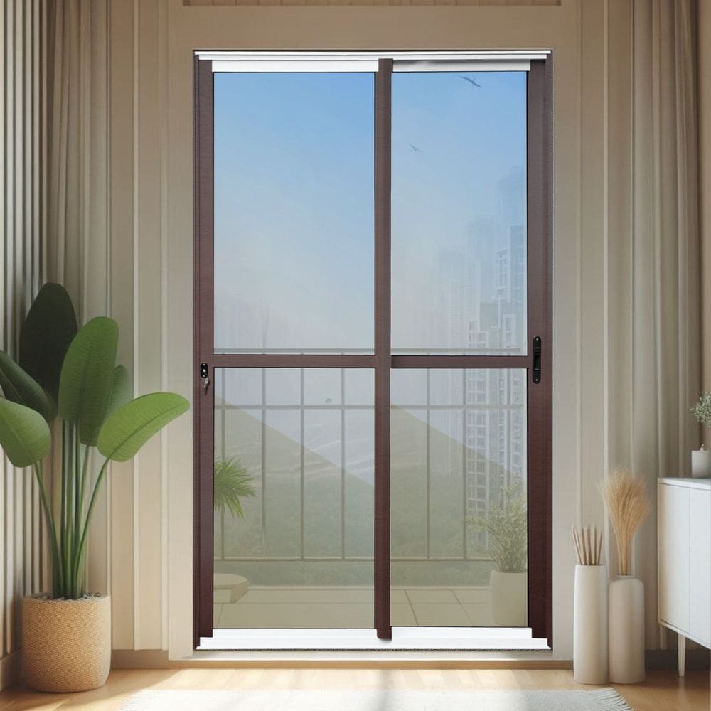 Porta de Correr 2 Folhas Moveis 210 X 150 Elite com Fechadura Tetra Vidro Reflex Mix Corten