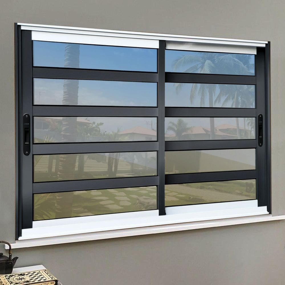 Janela Elite com Travessas 2 Folhas Moveis 120 X 150 Vidro Reflex Mix Preto