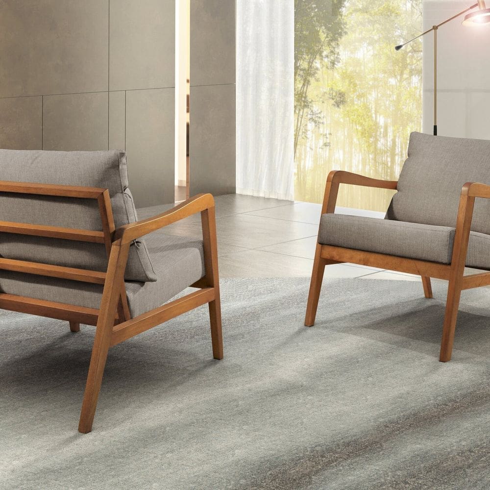Poltrona Decorativa Bia Luxo Madeira Maciça Cinza