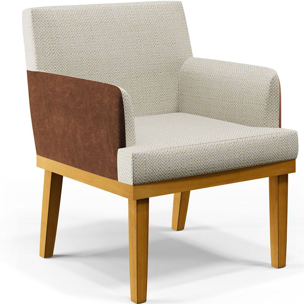 Poltrona Decorativa Beatriz W01 Linho Champagne Couríssimo Marrom - Lyam Decor