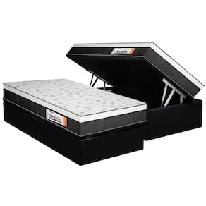 Cama Box Baú Solteiro: Colchão Ortopédico Plumatex Falcon Ultra Firme + Base CRC Suede Black(88x188)
