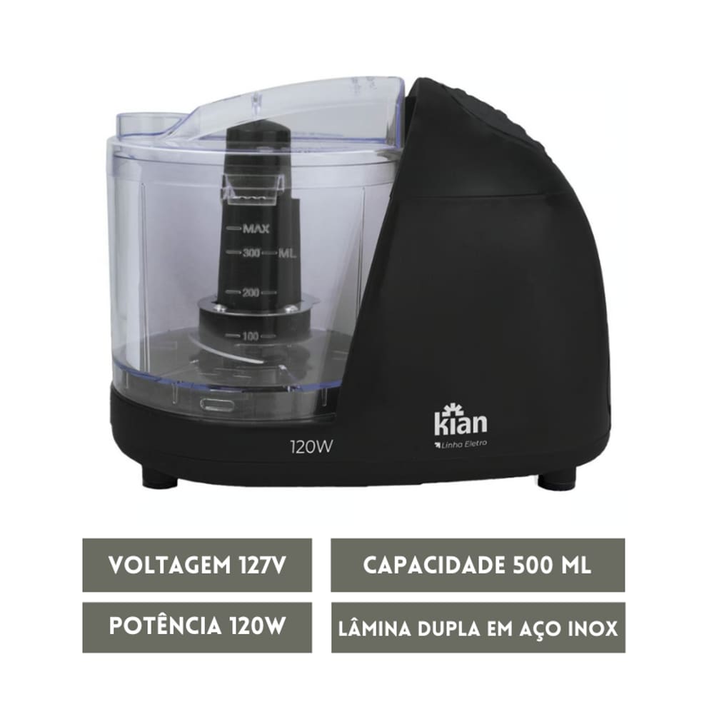 Mini Processador Elétrico de Alimentos 120W 127V 500ml Kian