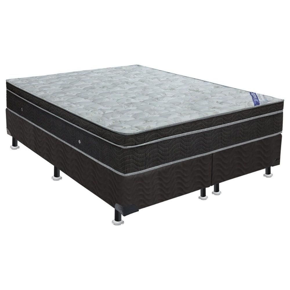 Cama Box King: Colchão Molas Ortobom Nanolastic Light Selado + Base CRC Suede Black(186x198)