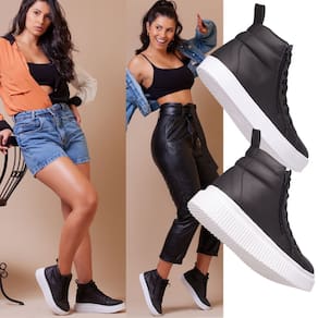 Kit Dois Estilos, Uma Cor: Coturno Feminino Plataforma Esporte + Coturno Casual Esporte