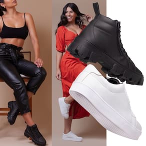 Tênis Feminino Branco + Bota Preta Elegante Para Uma Combinação De Estilo Versátil.