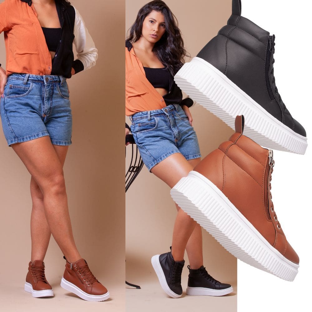 Bota Feminina, Kit 2 Pares, 1 Par Preto + 1 Par Caramelo. Sola Borracha , Versatilidade e Elegância