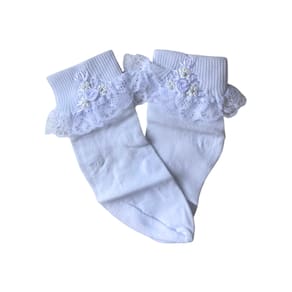 Meia Branca com Renda e Flores Brancas Brando (tam 17-20 e RN) mod 18