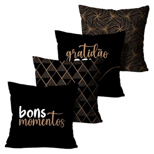 imagem-Kit 4 Capas Para Almofadas Decorativas Bons Momentos 45X45cm