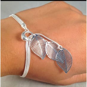 Pulseira de prata 925 com folhas vazadas