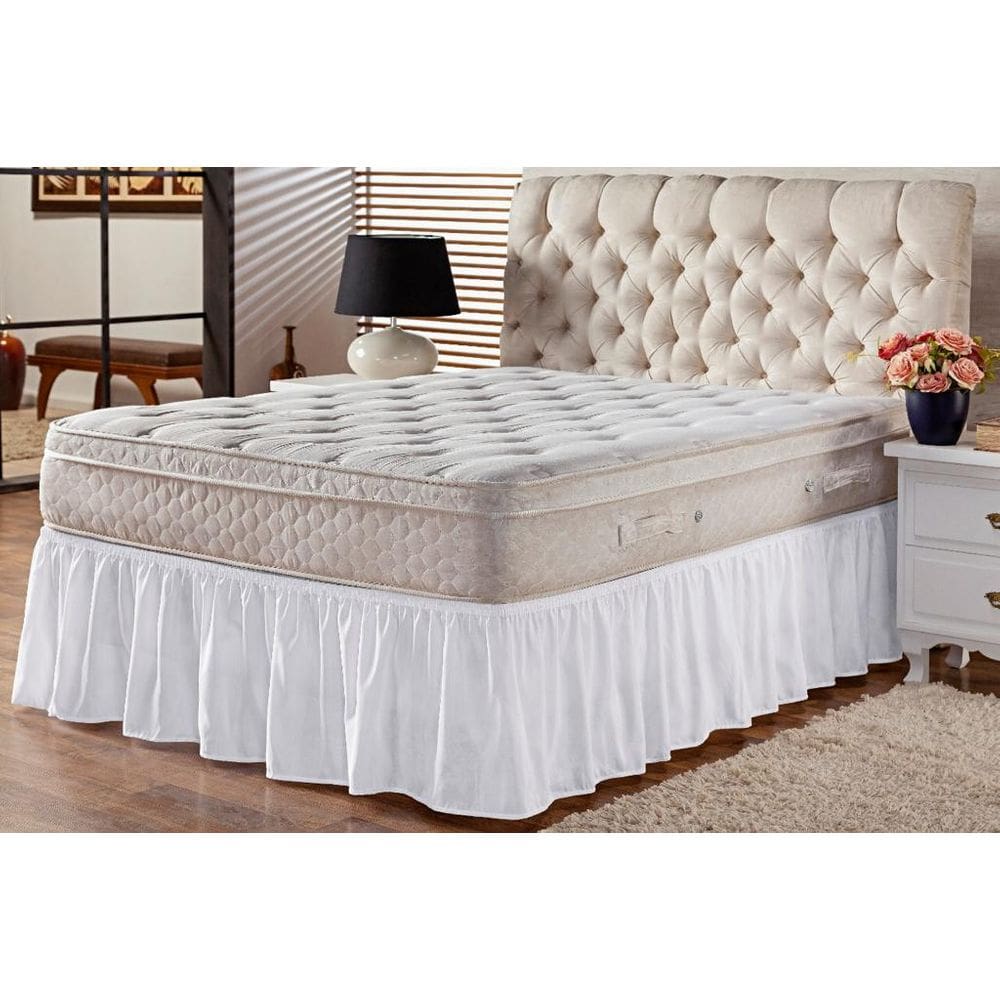 Saia Box Babado Cama Casal Queen e King Ajustável com Elástico Lisa Branca