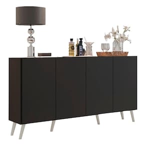 Aparador Buffet 4 Portas com Pés Retrô Preto/branco