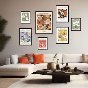 Kit 7 Quadros Decorativos Flower Market - Com Vidro