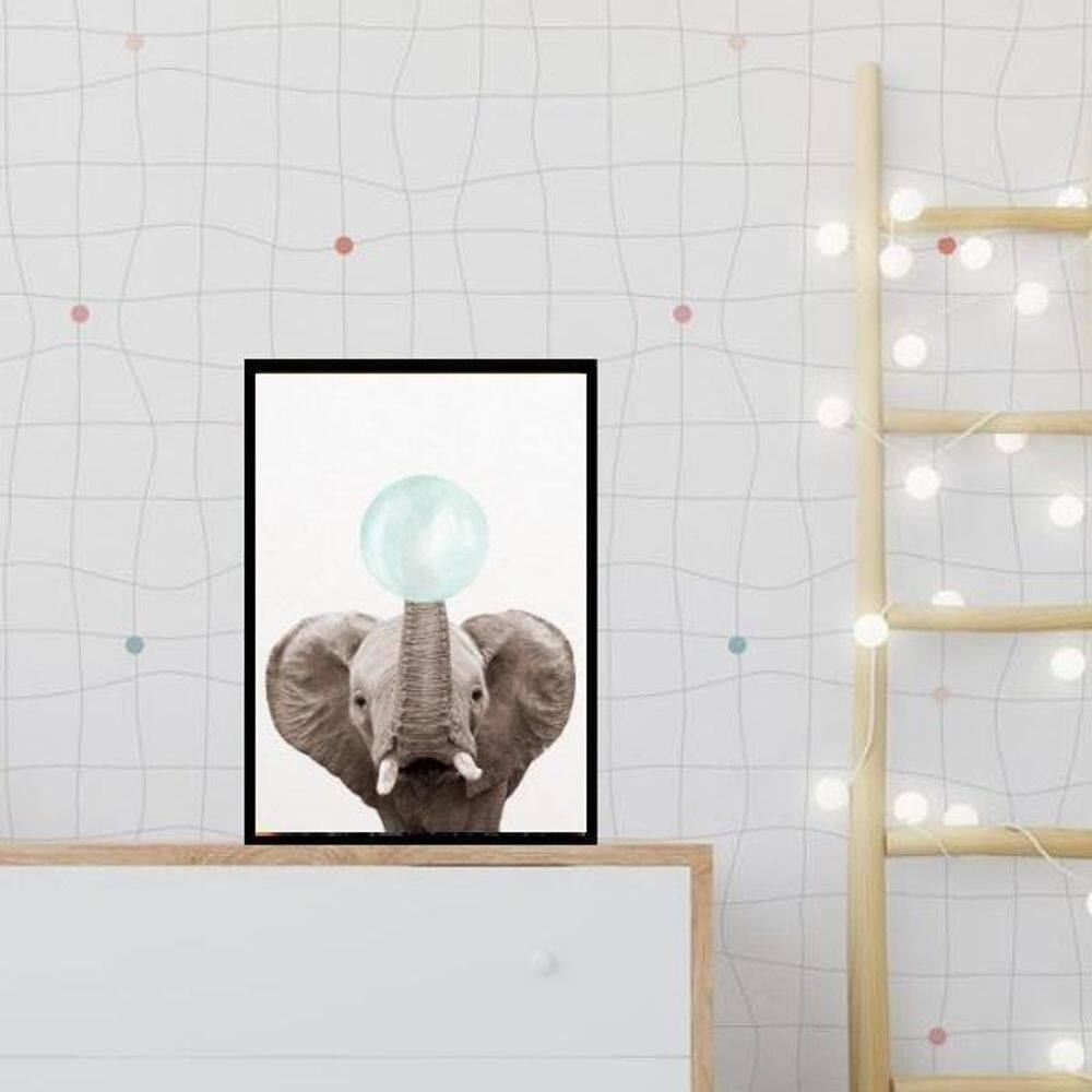 Quadro Elefantinho Chiclete Azul 45X34Cm