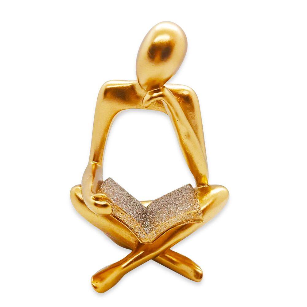 Enfeite de resina Reflexão Espiritual Dourado Brilhante 13cm