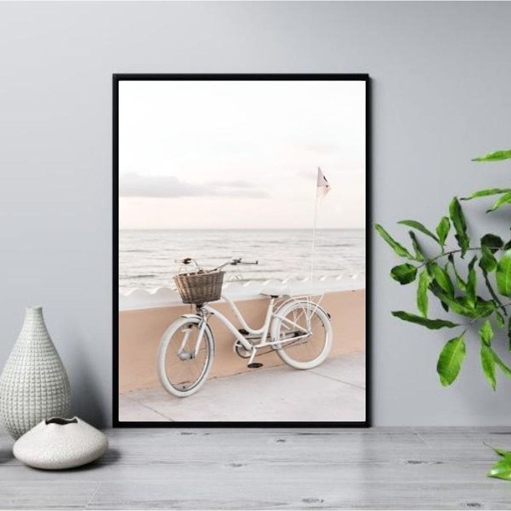 Quadro Bicicleta Na Praia 45X34Cm - Com Vidro