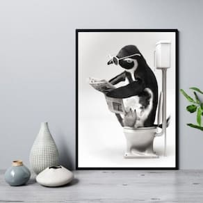 Quadro Para Banheiro Pinguim No Vaso 45X34Cm