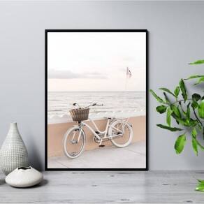 Quadro Bicicleta Na Praia 33X24Cm - Com Vidro