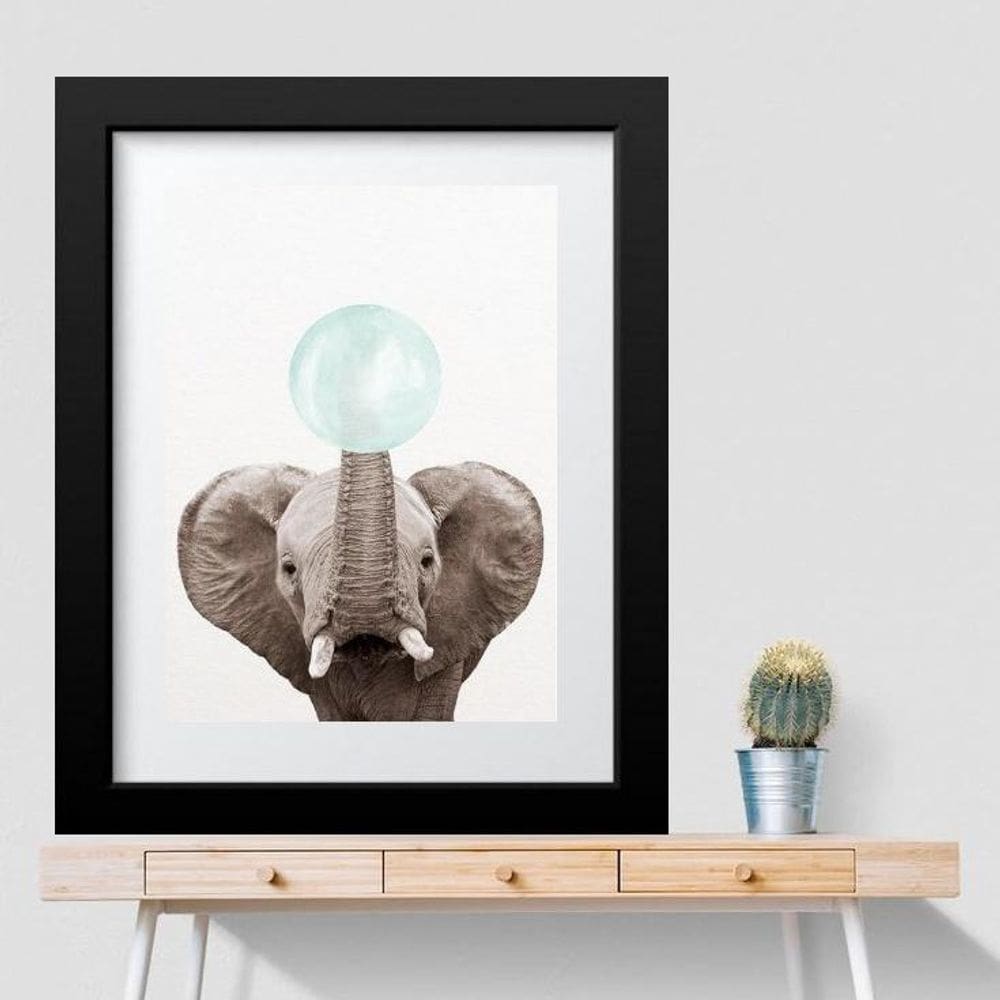 Quadro Elefantinho Chiclete Azul- 60X48Cm