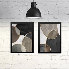 Kit 2 Quadros Abstratos Versáteis Neutros 45X34Cm - Vidro