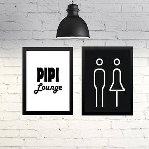 Kit 2 Quadros Banheiro Unissex - Pipi Lounge 24X18Cm - Vidro