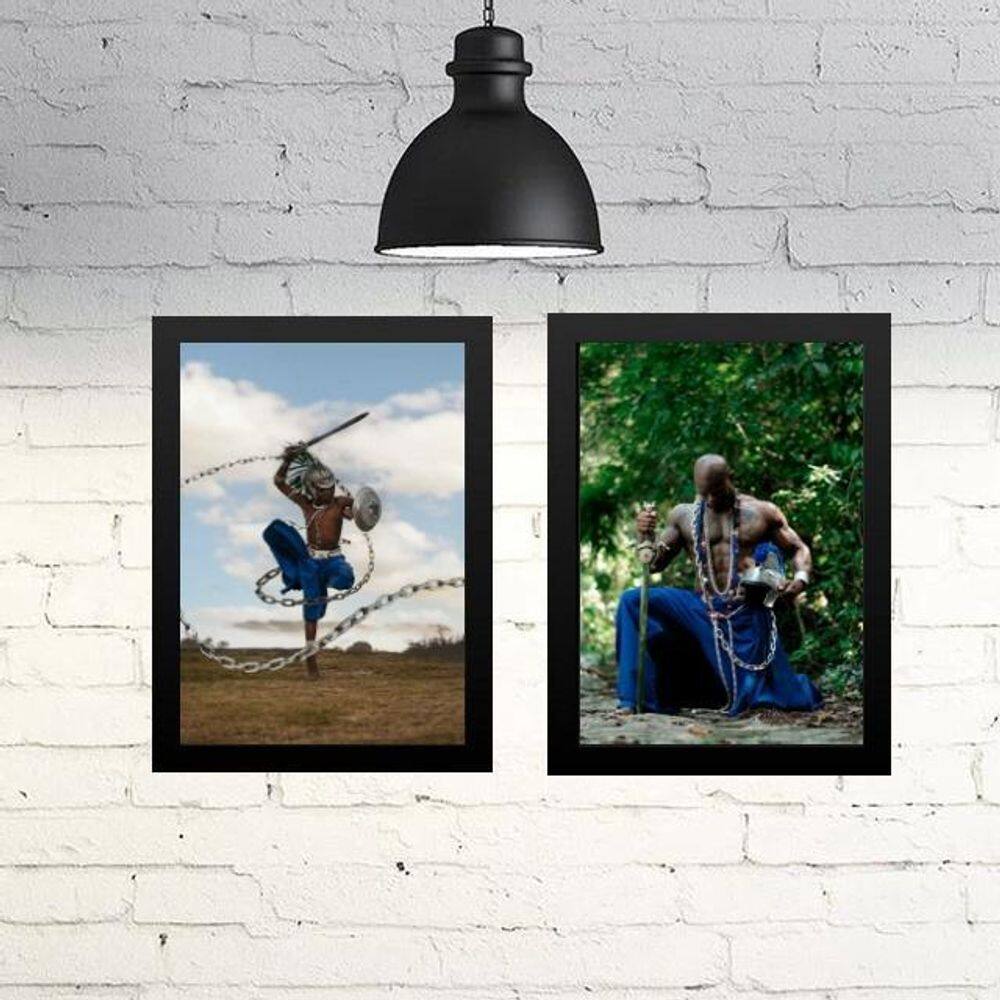 Kit 2 Quadros Ogum - Menino E Homem 45X34Cm - Com Vidro