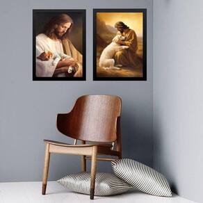 Kit 2 Quadros Clínica Veterinária - Jesus 45X34Cm - Vidro