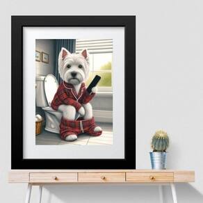Quadro Banheiro Divertido Cachorrinho - 60X48Cm