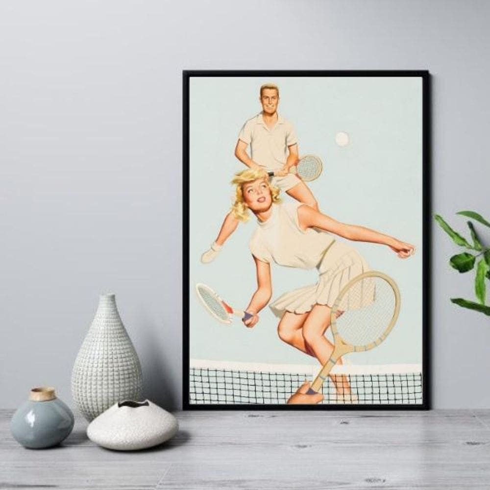 Quadro Vintage Casal Jogando Tênis 33X24Cm - Com Vidro