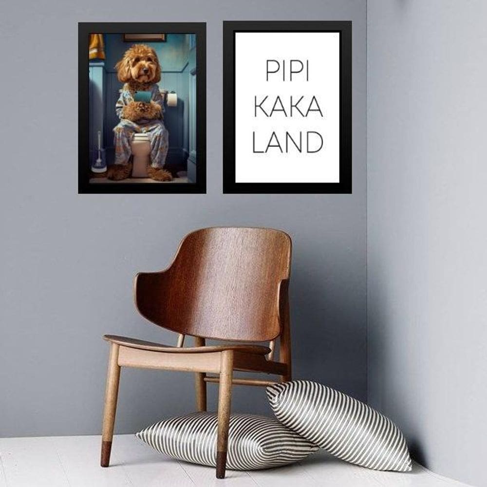 Kit 2 Quadros Divertidos Banheiro - Cachorrinho 33X24Cm