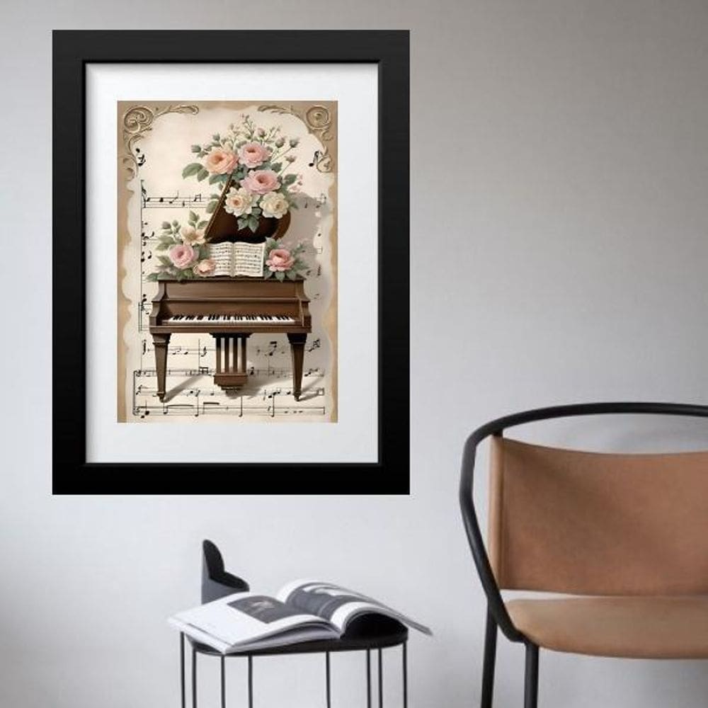 Quadro Vintage Piano Flores - 60X48Cm