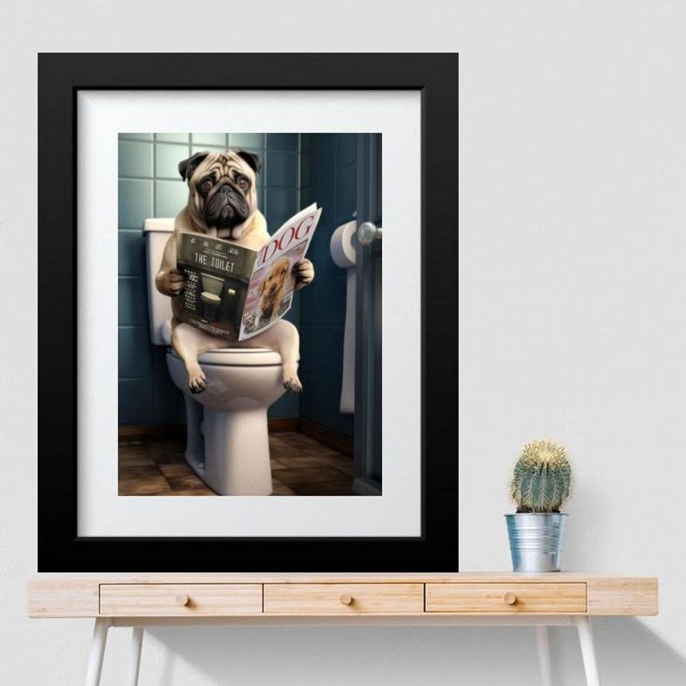 Quadro Grande Banheiro Pug- 60X48Cm