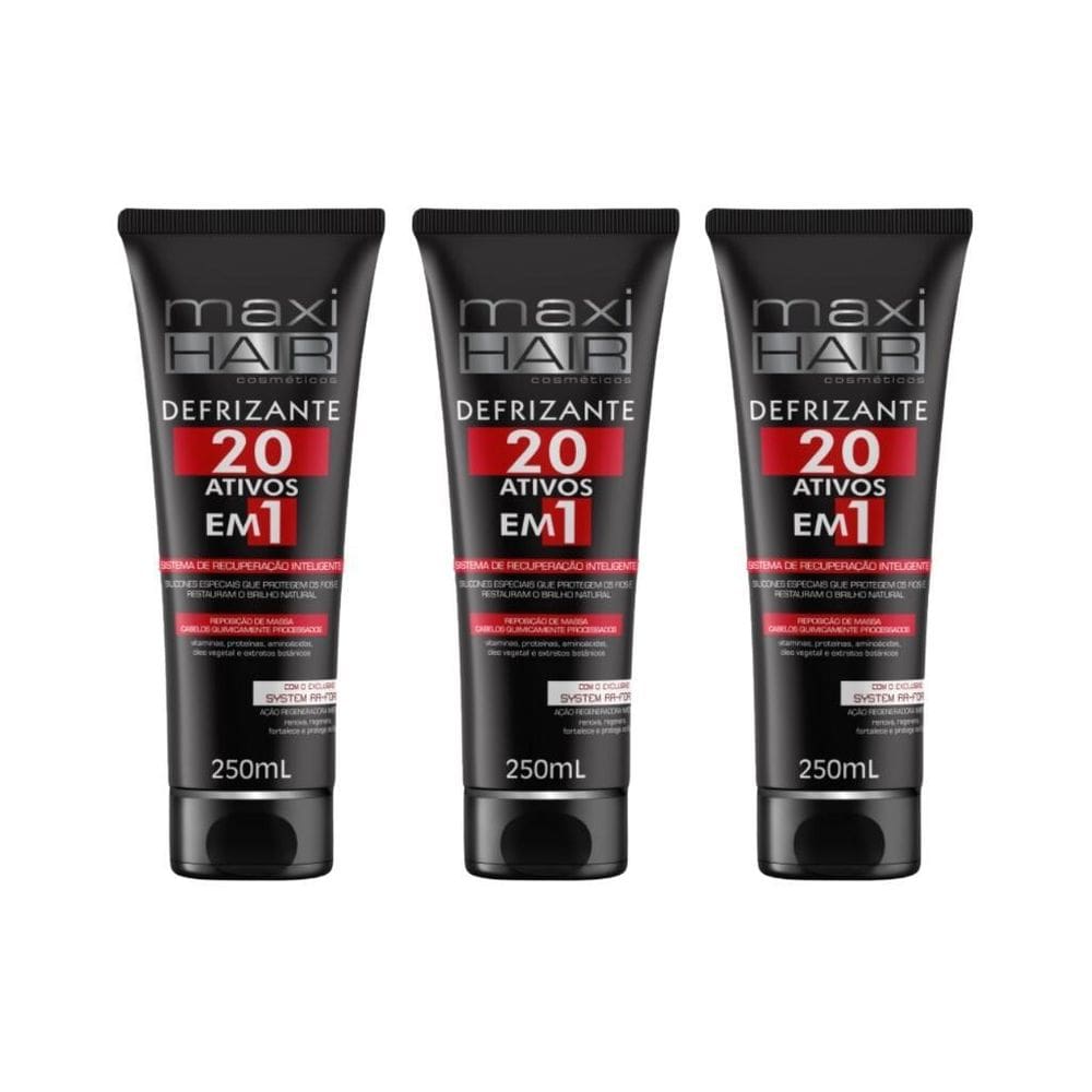 Defrizante Maxihair 250Ml 20 Ativos Em 1 - Kit Com 3Un